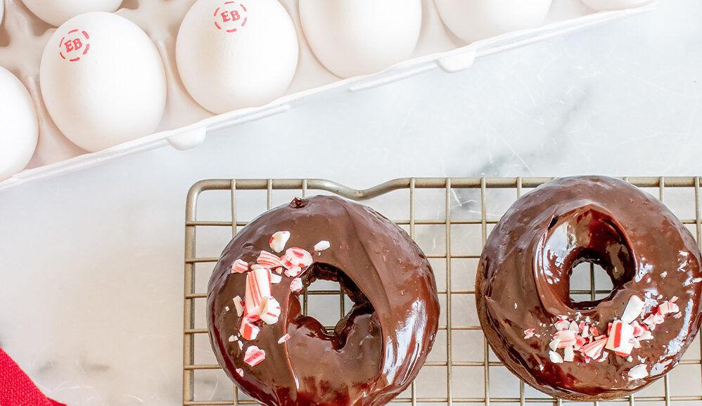 Photo of Baked Chocolate Sour Cream Donuts with a Dark Chocolate Peppermint Ganache
