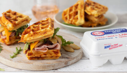 Cheddar Chive Waffle Sandwiches with Ham & Browned Butter Apples
